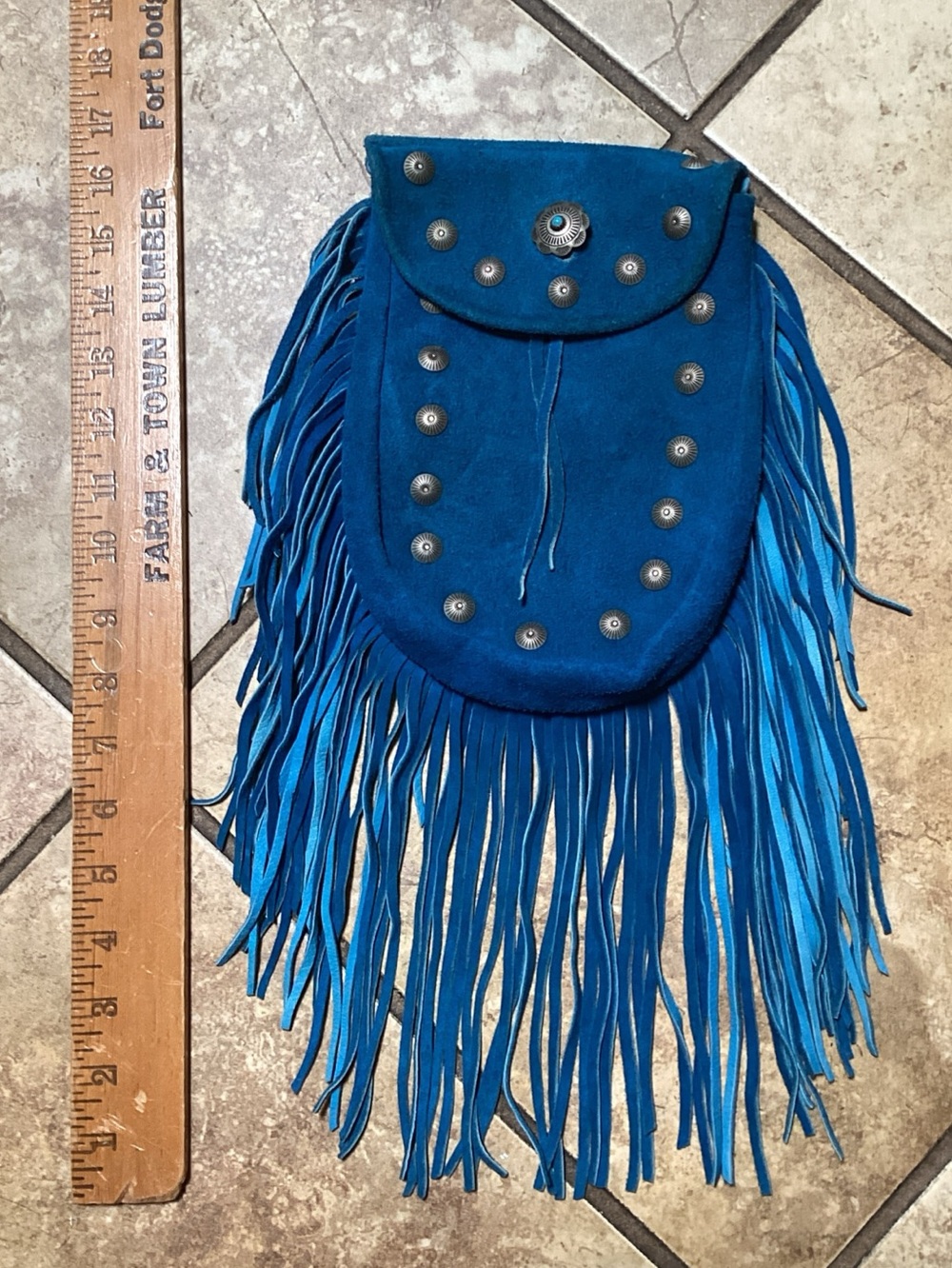 Vintage Turquoise Suede / Leather Belt Bag With Genuine Turquoise Stone Closure